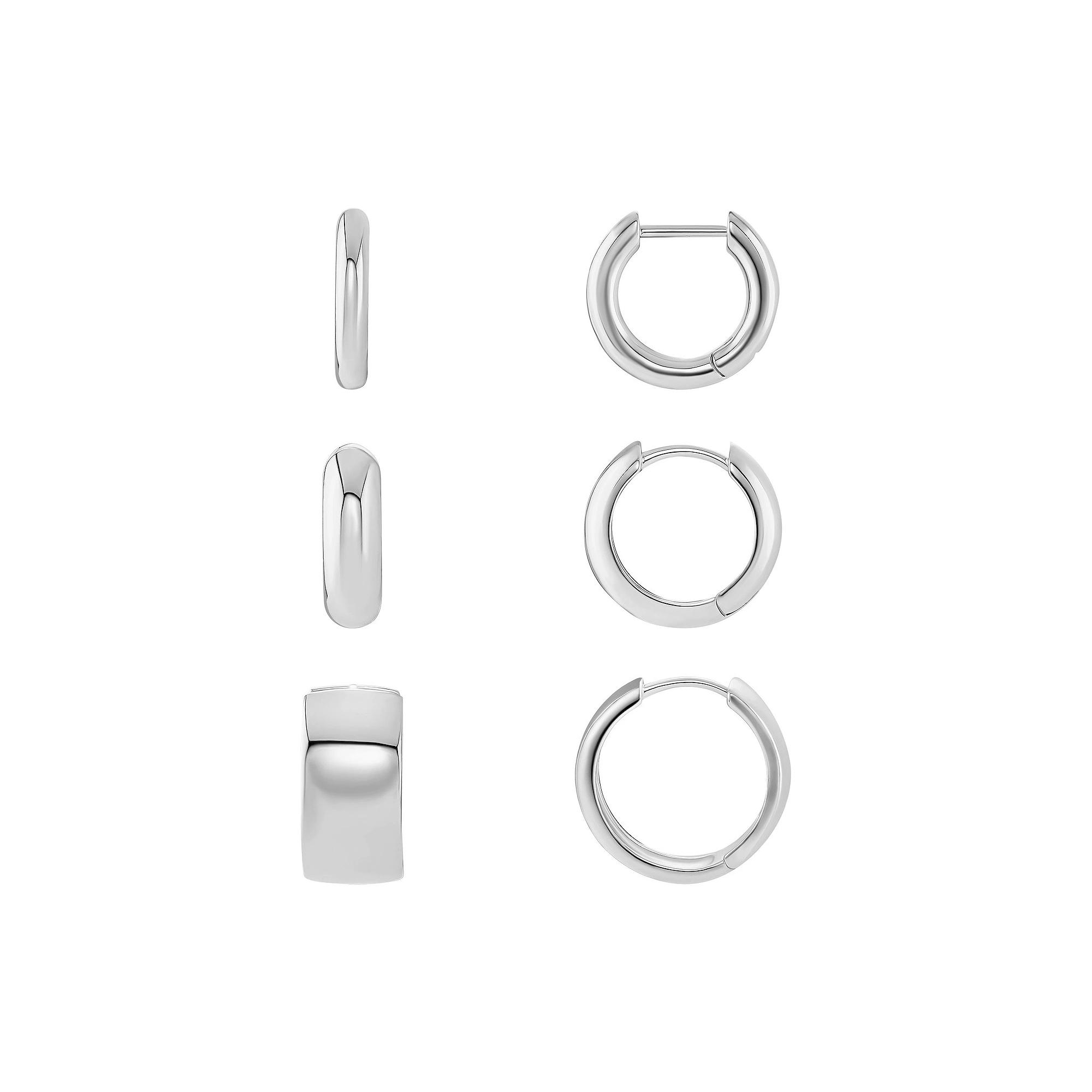 PRIMROSE Polished Hoop Earrings Trio, Women's, Silver Tone Product Image