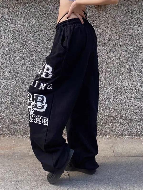 Letter Print Bound Feet Loose Sweatpants Product Image