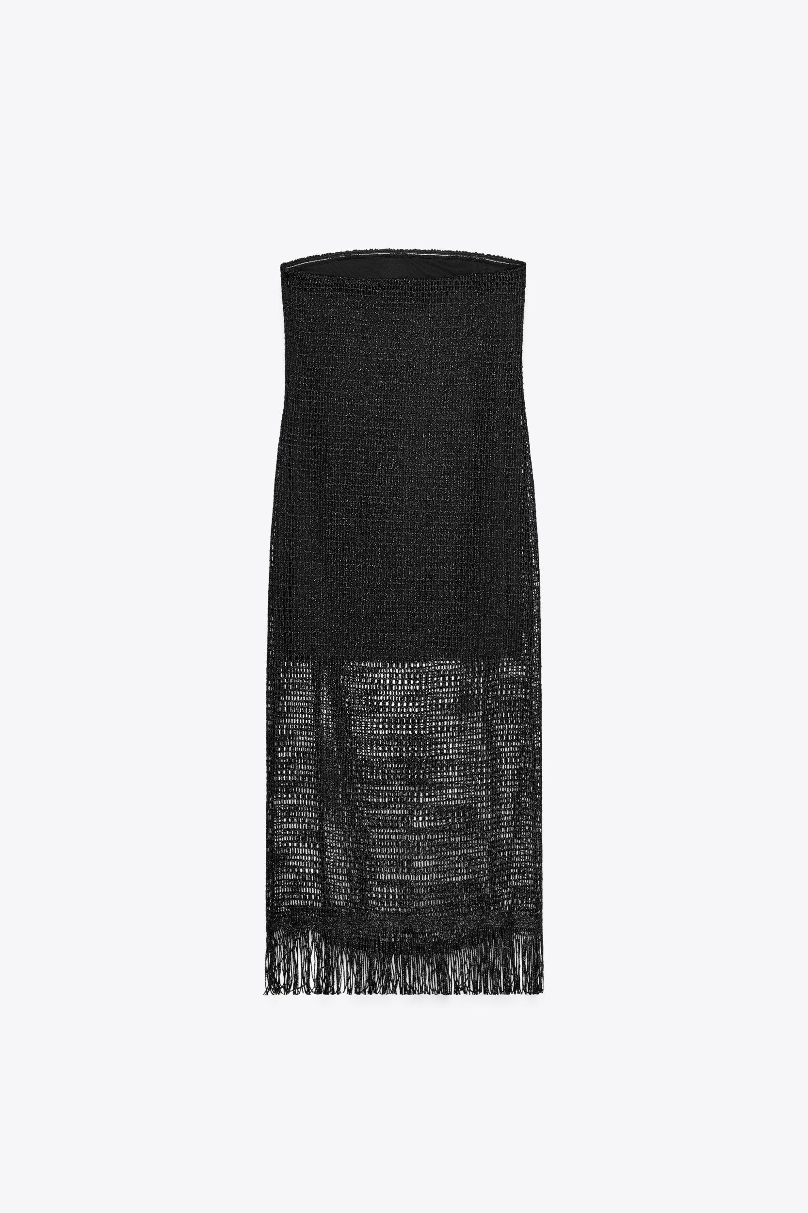 FRINGED STRAPLESS MIDI DRESS Product Image