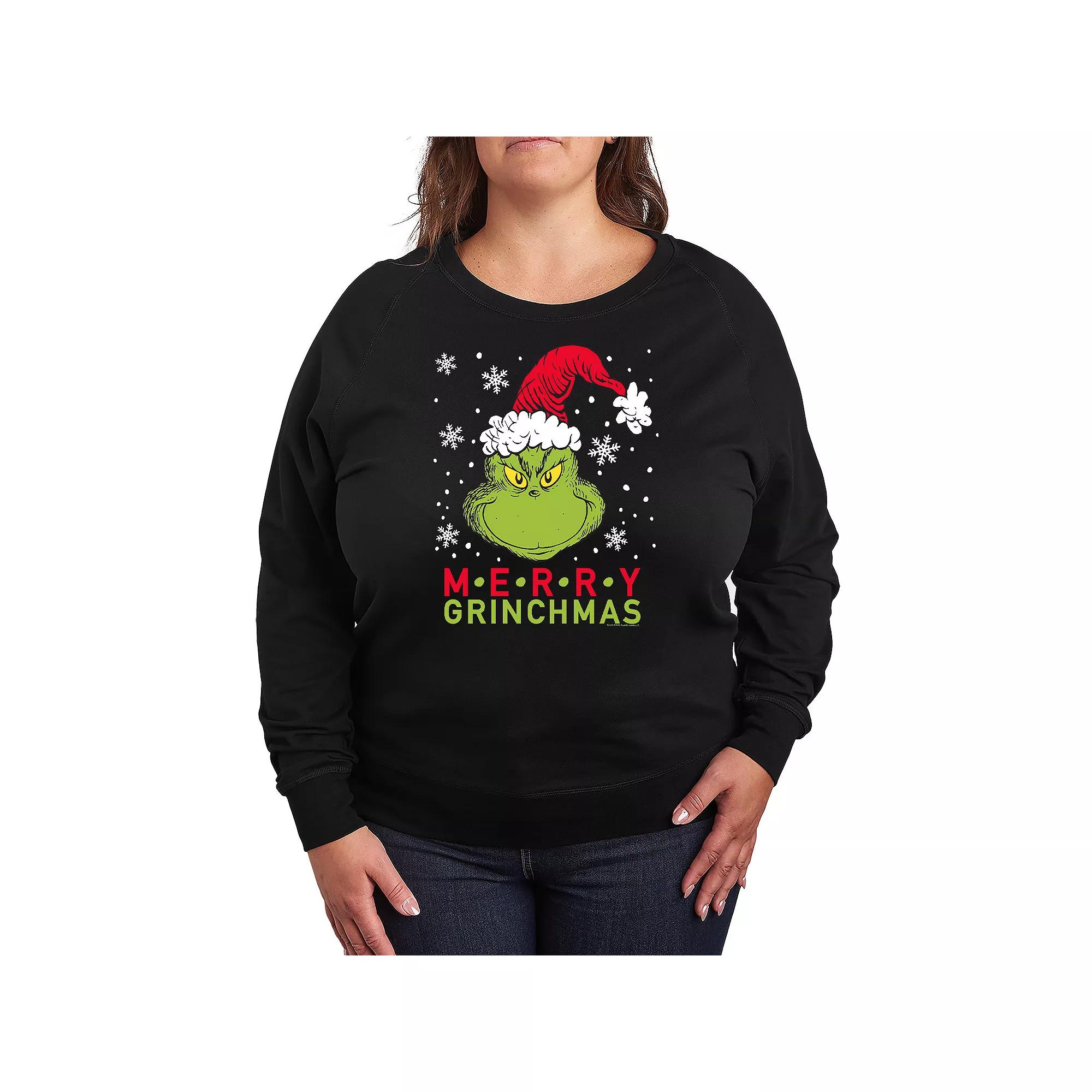 Plus Size Dr. Seuss Merry Grinchmas French Terry Long Sleeve Tee, Women's, Size: 2XL, Black Product Image
