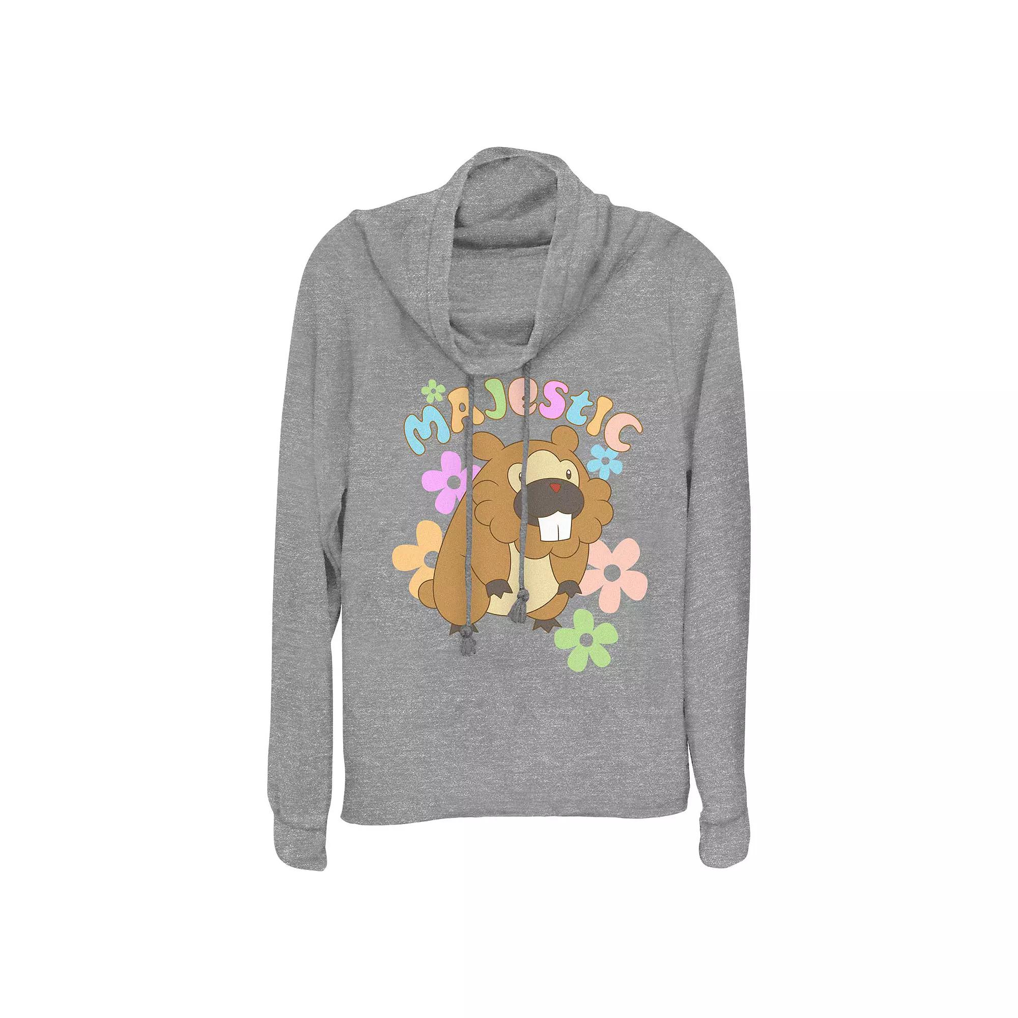 Womens Pokemon Majestic Creature Spring Vibes Cowlneck Graphic Lightweight Long Sleeve Gray Grey Product Image
