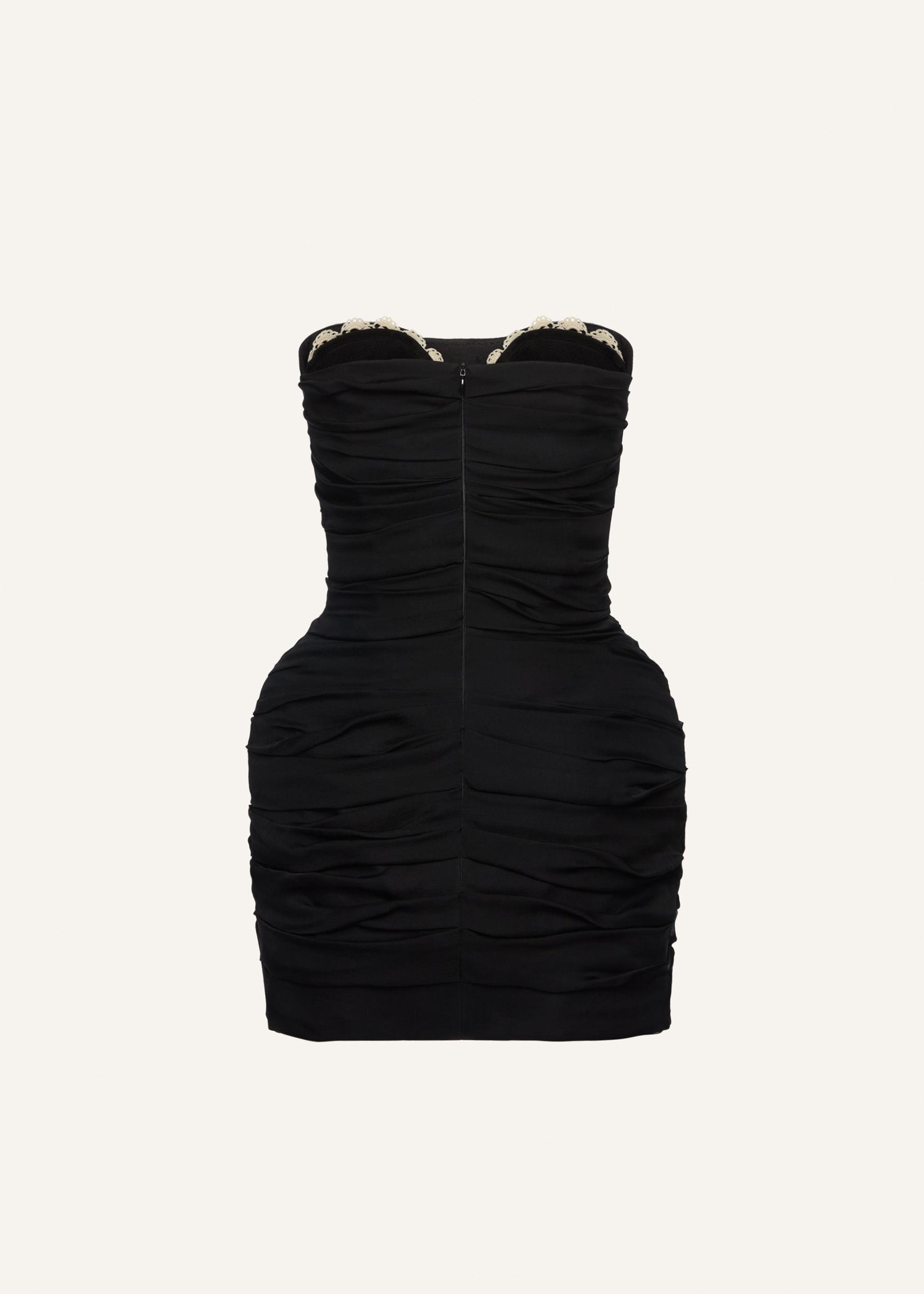 Strapless ruched silk mini dress in black Product Image