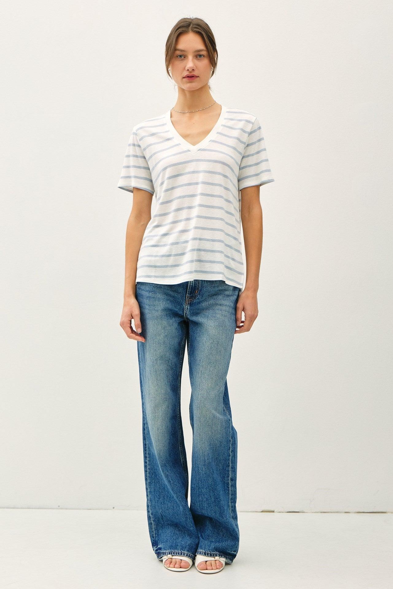 UB ESSENTIALS: EASY STRIPES COTTON-LINEN TEE Product Image