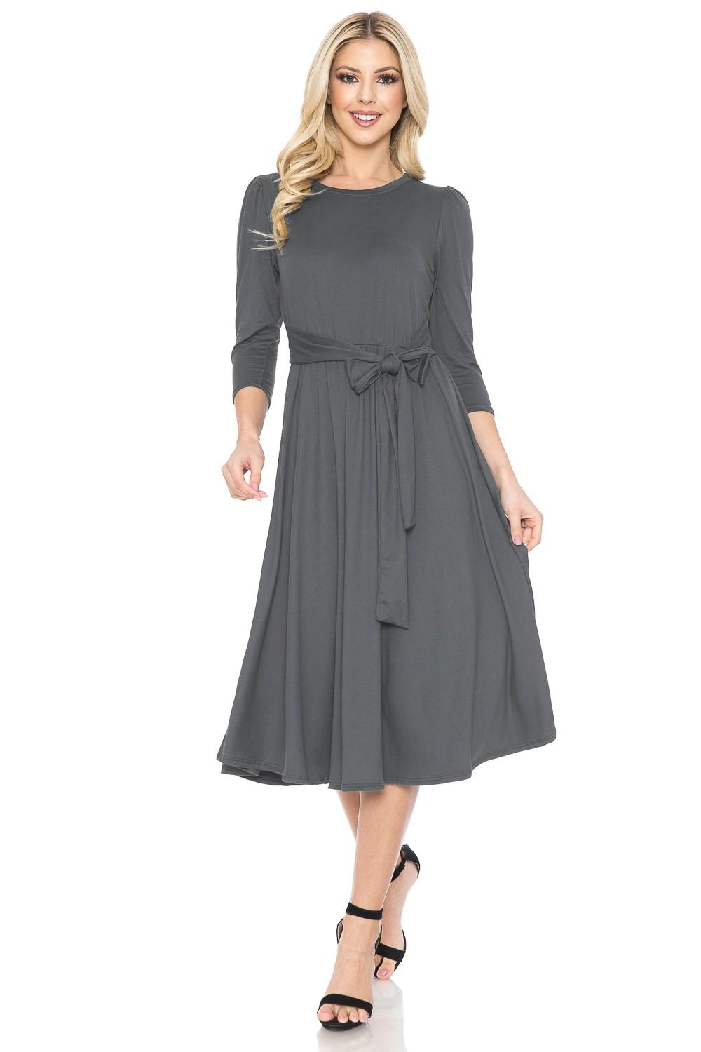 A Line Midi Dress with Shirred Shoulder Product Image