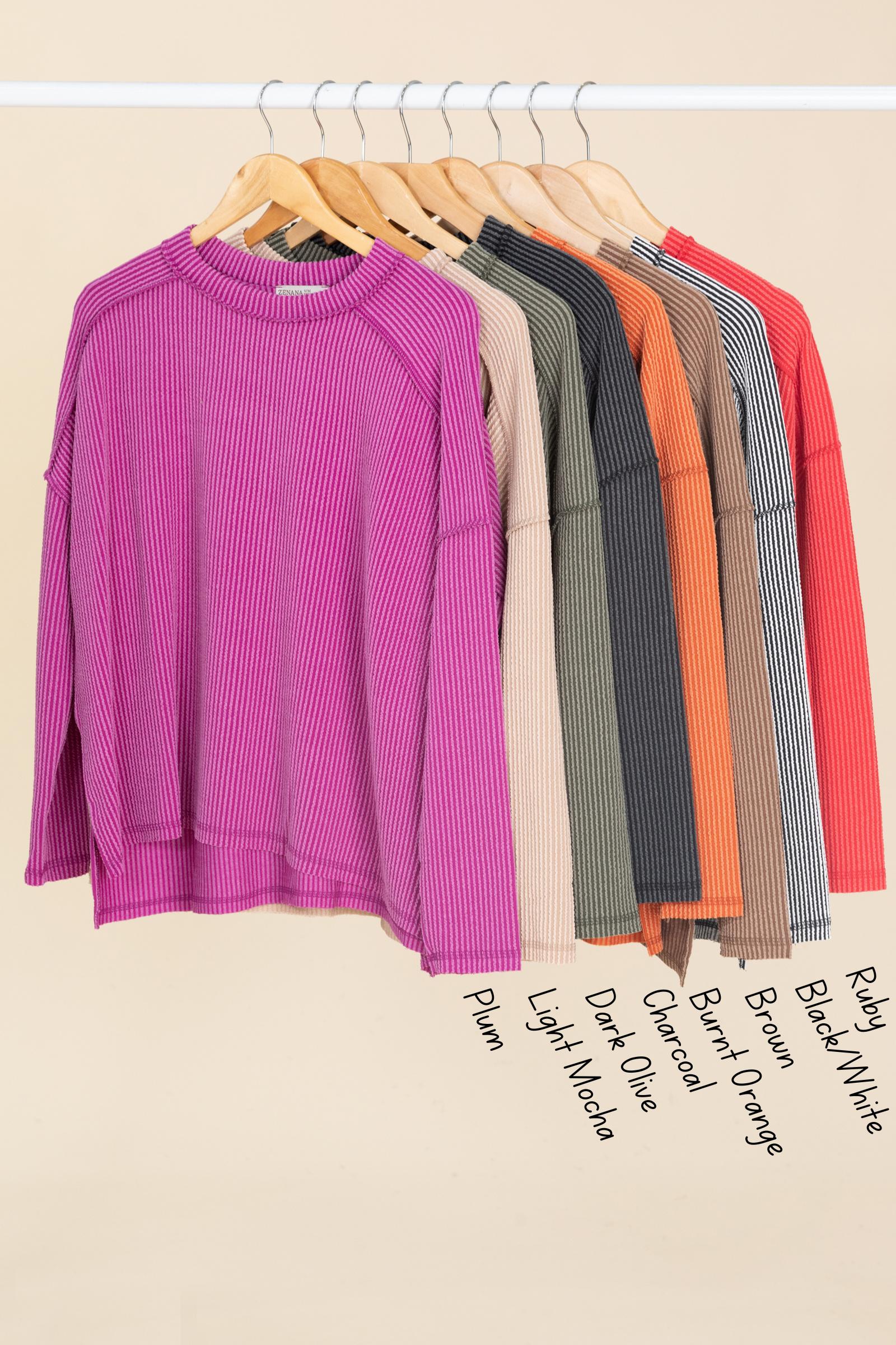 Raised Ribbed Raw Edge Long Sleeve Knit Top Product Image