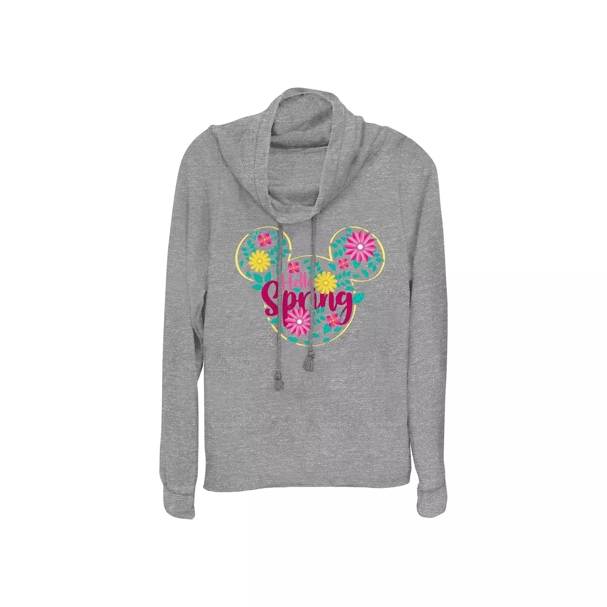 Disney's Mickey Mouse Hello Spring Women's Cowlneck Graphic Lightweight Long Sleeve, Size: Small, Gray Grey Product Image