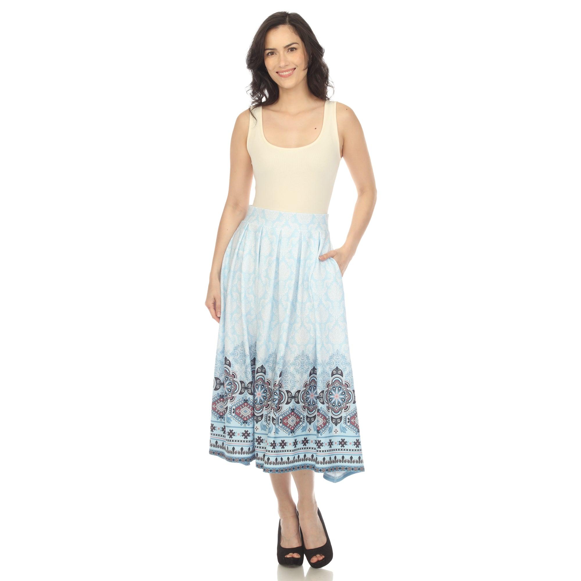Blue Pleated Skirt with Border Prints Product Image