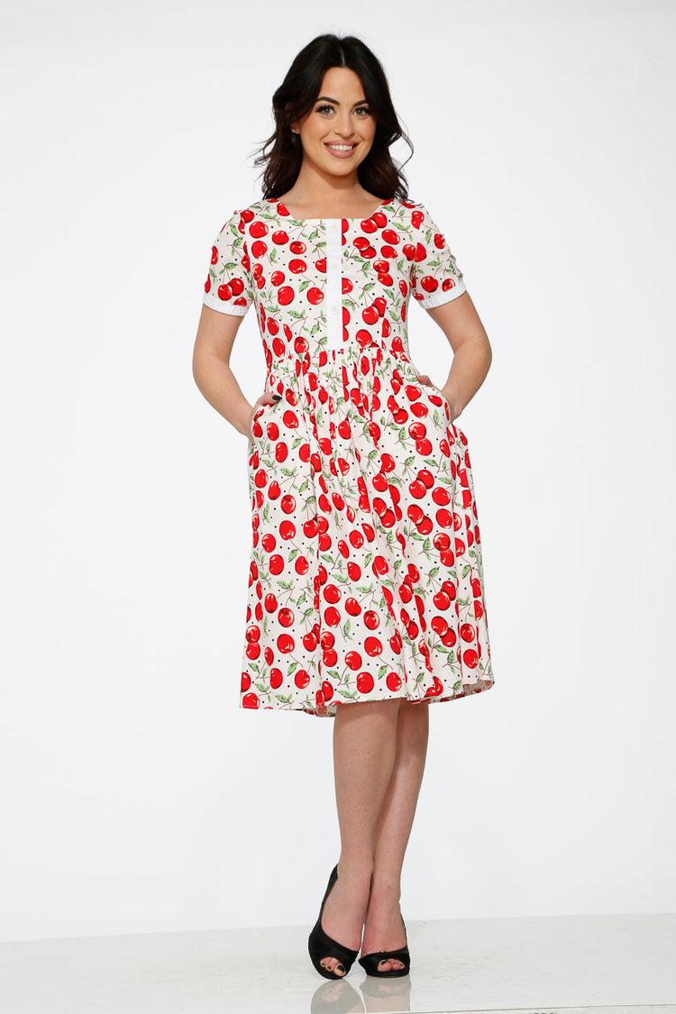 White & Red Cherry Dress Product Image