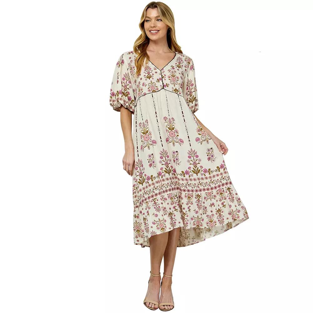 Women's Figueroa & Flower V-Neck Printed Peasant Dress,  Product Image