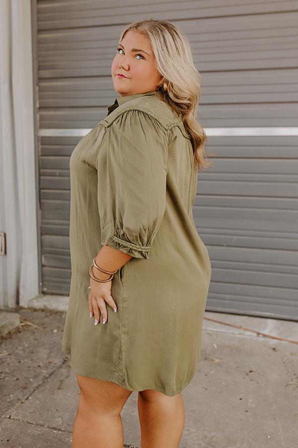 Falling Leaves Button Down Mini Dress in Olive Curves Product Image