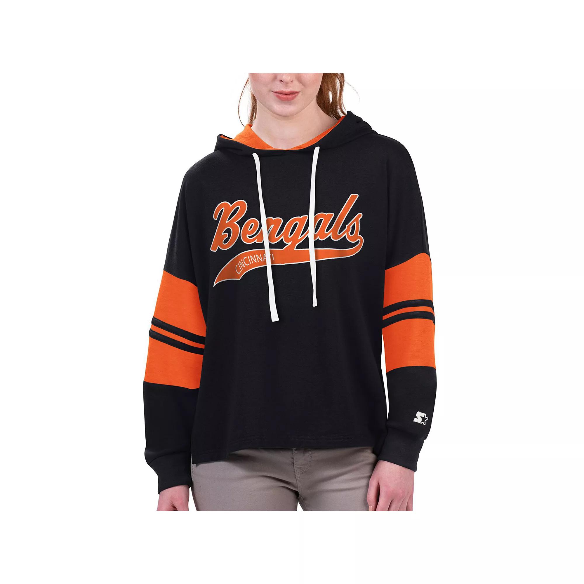 Women's Starter Black Cincinnati Bengals Bump And Run Long Sleeve Hoodie T-Shirt, Size: XL Product Image