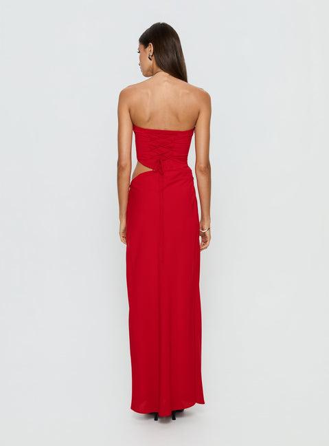 Jasira Strapless Drape Maxi Dress Bold Red Product Image