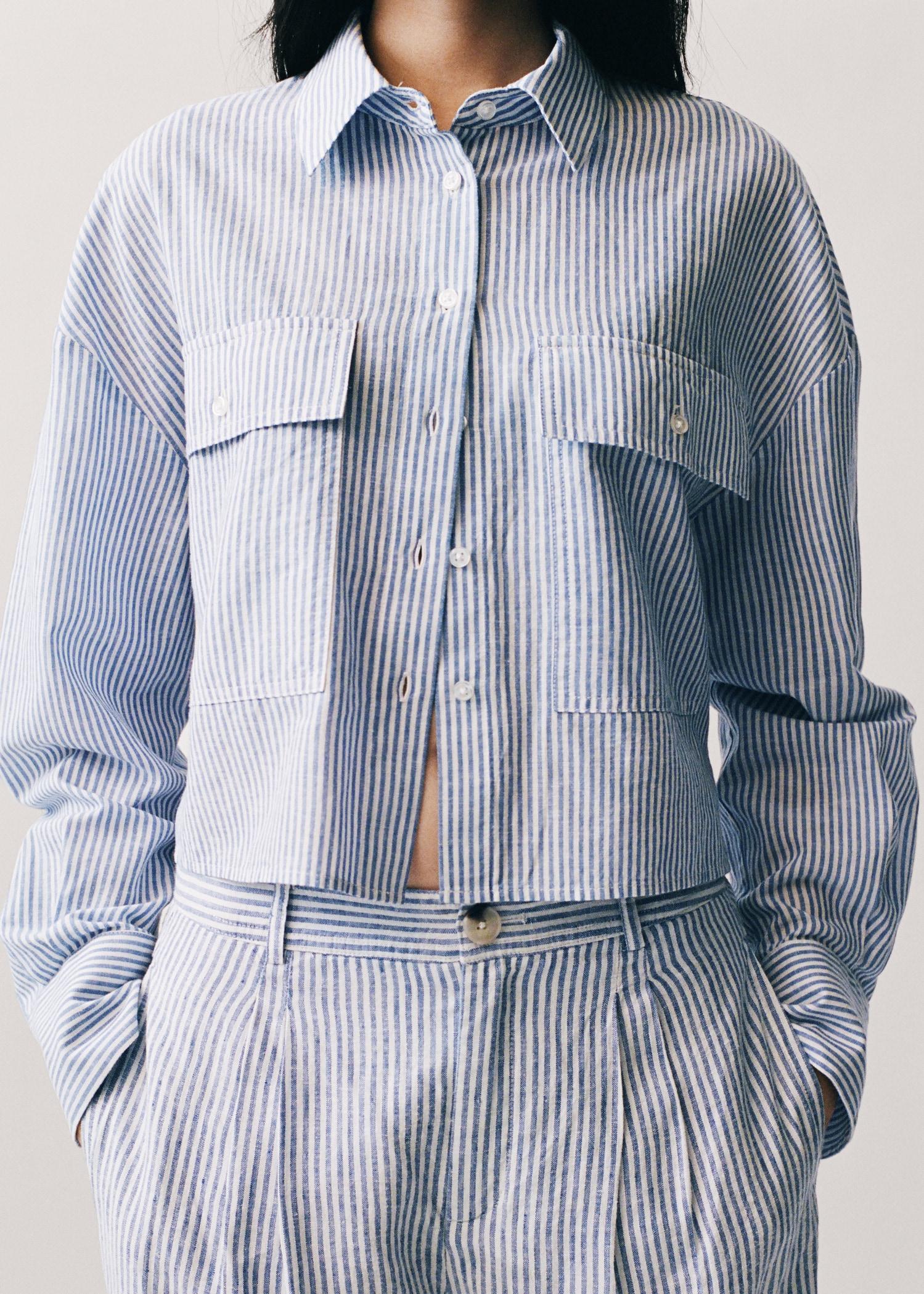 Striped cropped shirt with pockets - Women | MANGO USA Product Image