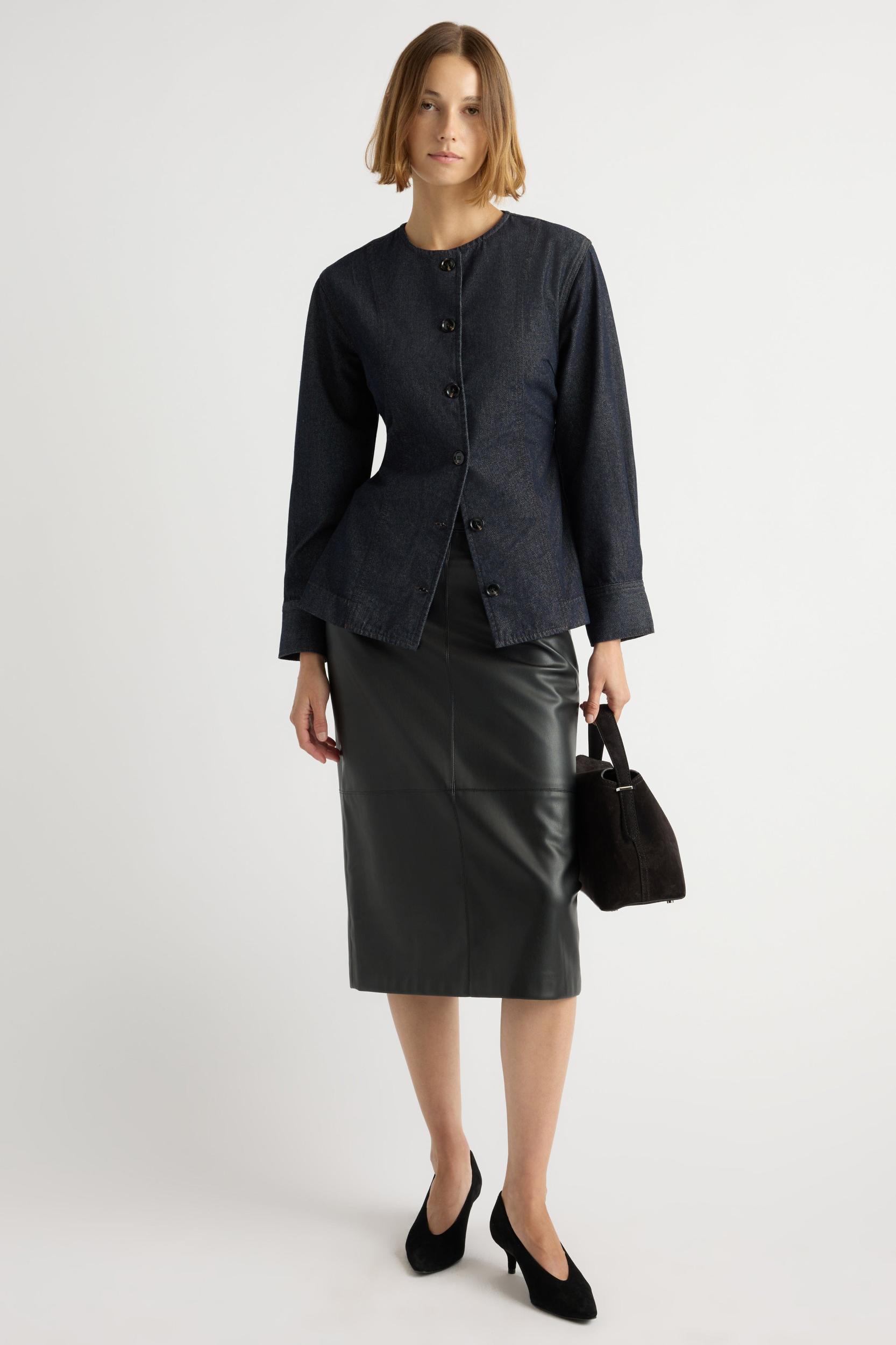 Briony Back-Slit Vegan Leather Skirt Product Image