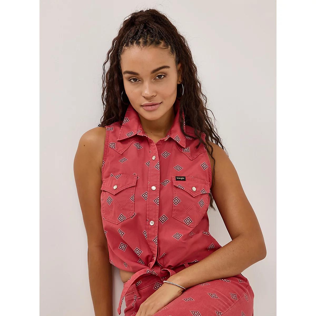 Women's Tie-Front Print Shirt in Diamond Bay Product Image