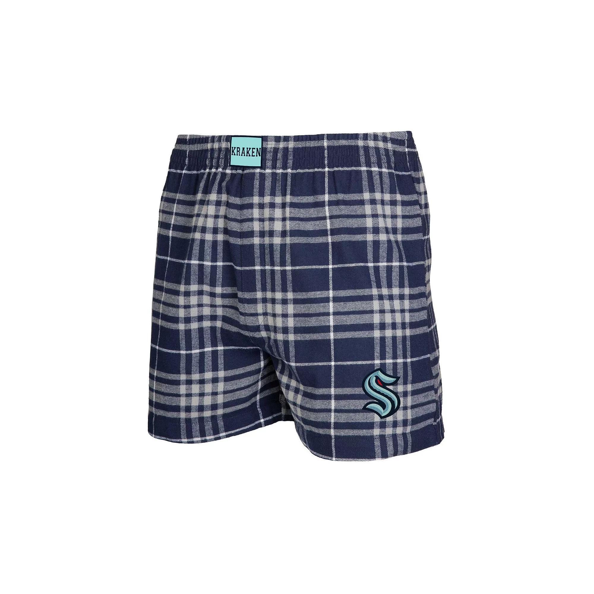 Men's Concepts Sport Navy/Gray Seattle Kraken Concord Flannel Boxers,  Product Image