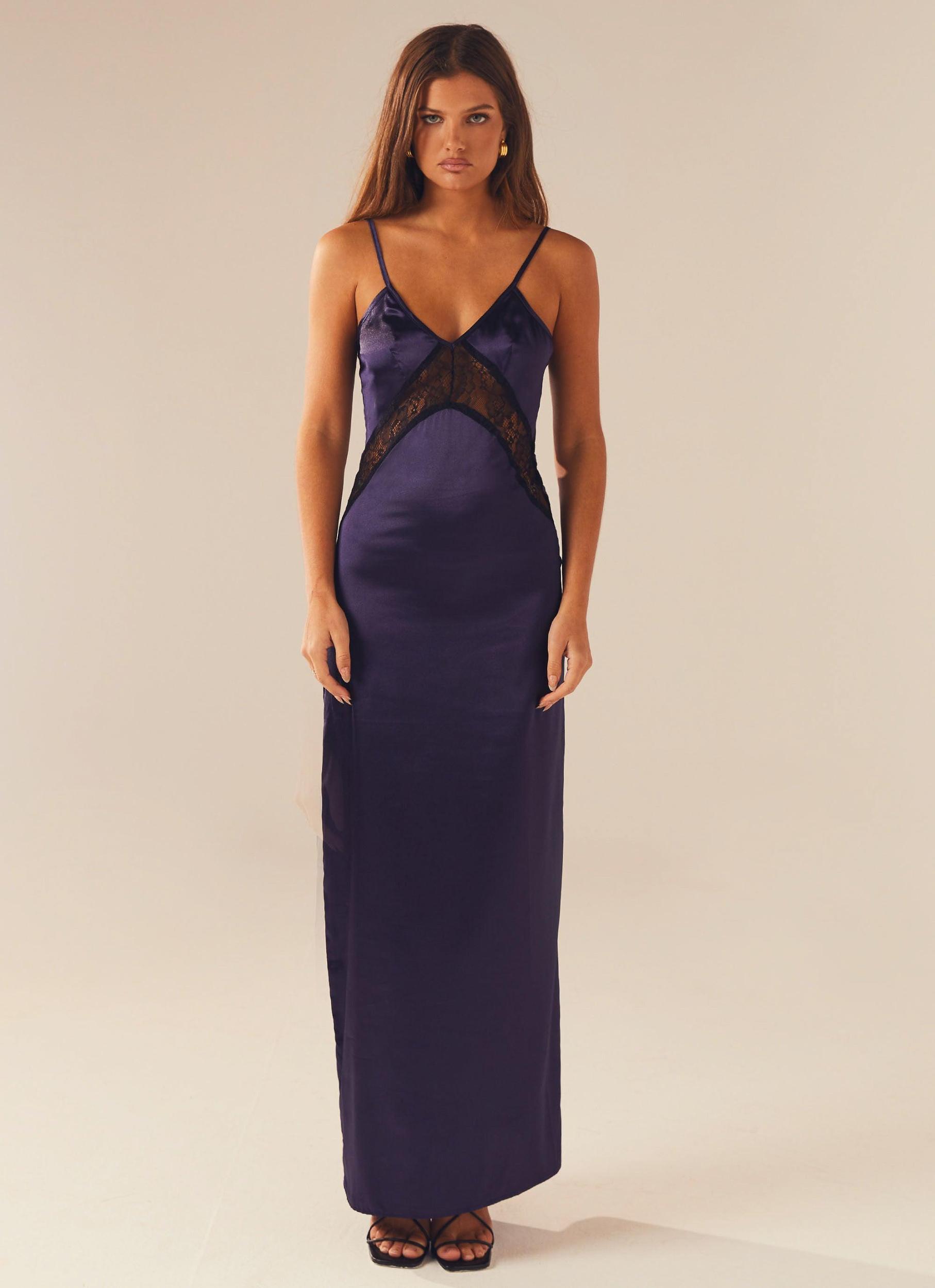 Lucille Satin Maxi Dress - Midnight Blue Product Image