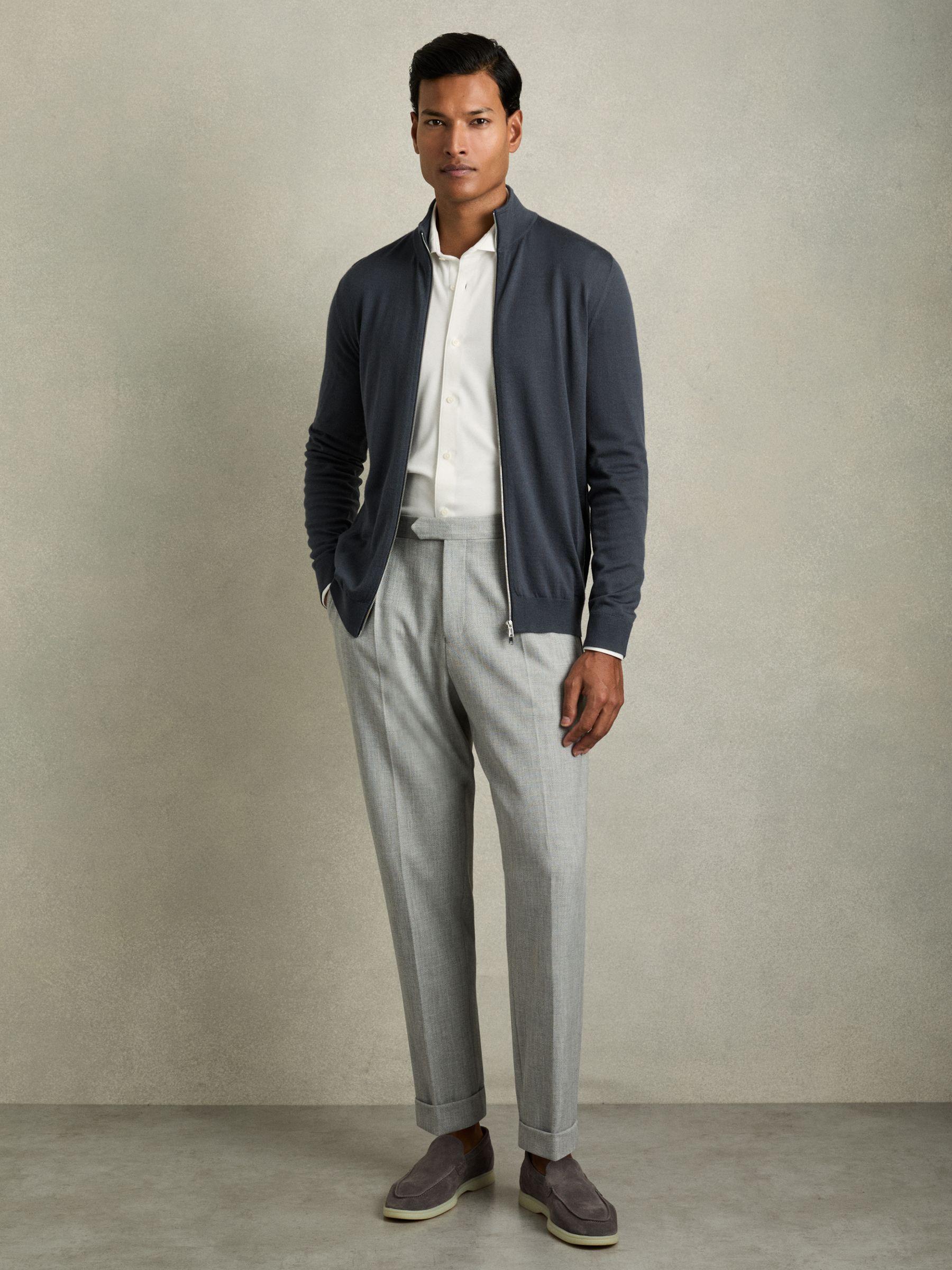 Merino Wool Funnel-Neck Cardigan in Blackened Blue Product Image