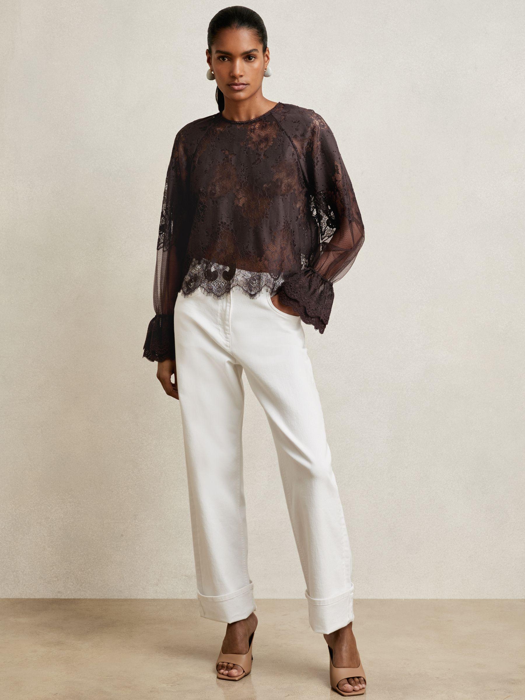 Lace Flared Cuff Blouse in Chocolate Brown Product Image