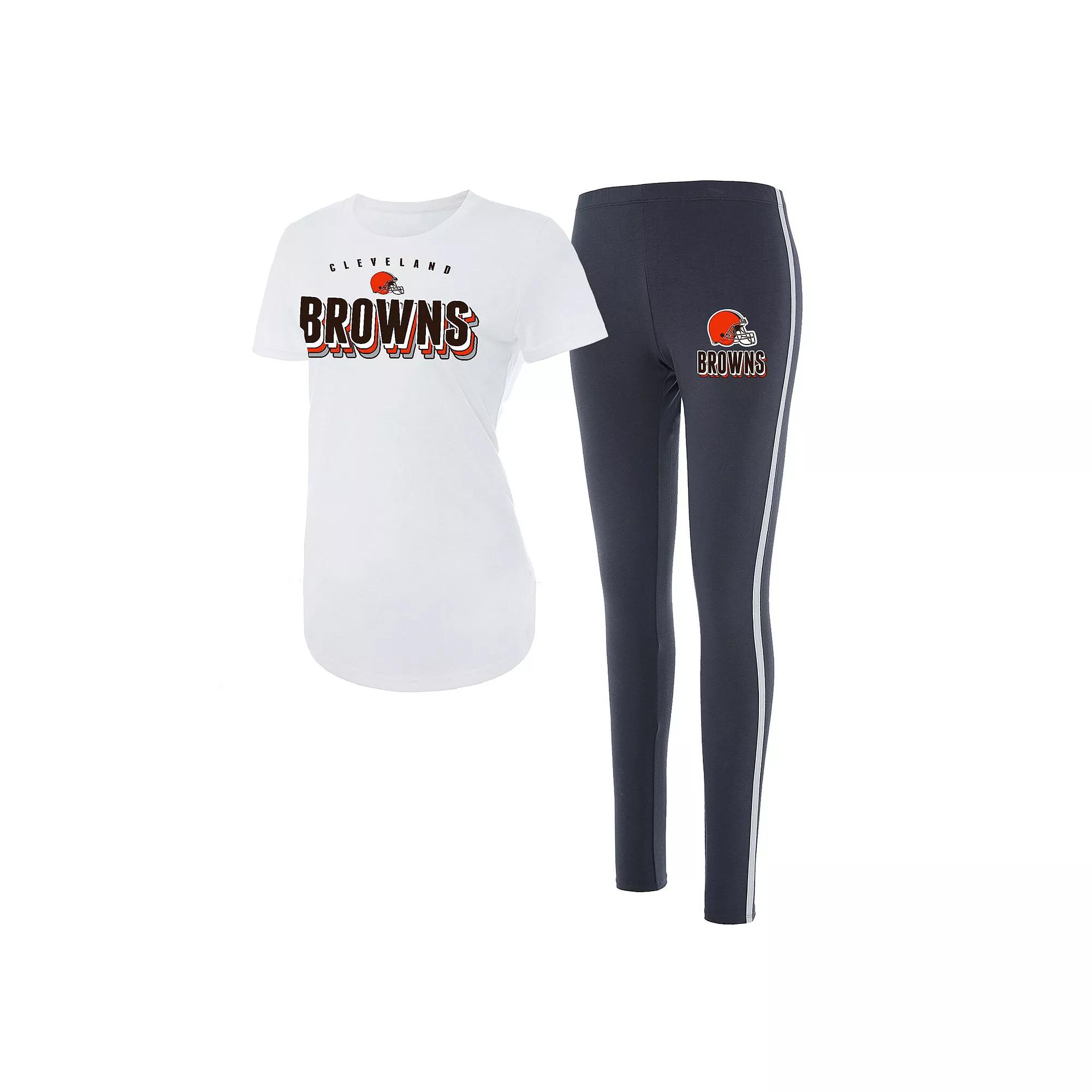 Women's Concepts Sport White/Charcoal Cleveland Browns Sonata Short Sleeve Top & Leggings Set,  Product Image