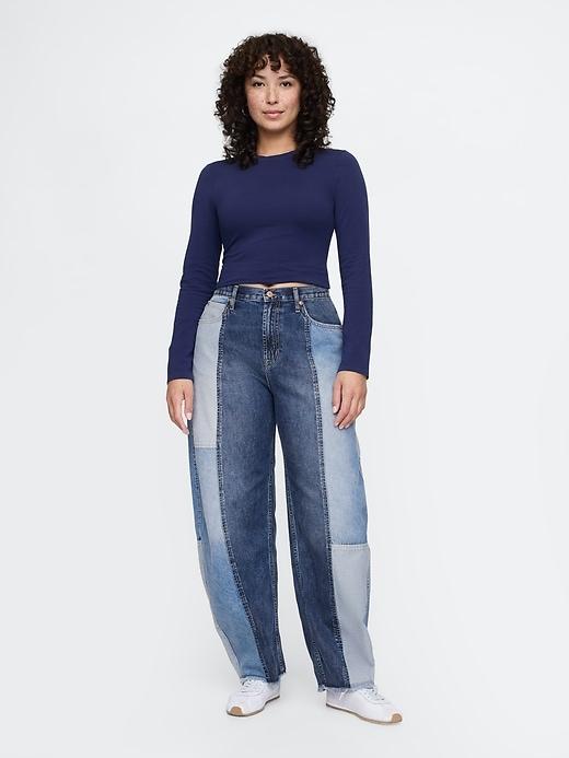 High Rise Patchwork Barrel Jeans Product Image
