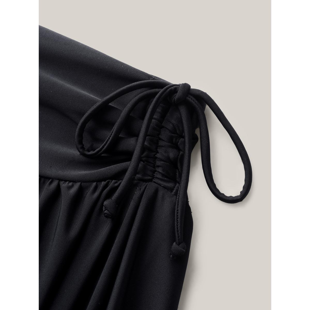 Plus Size Side Drawstring A-Line Mini Swim Skirt Women's Swimwear Black Beach Drawstring High stretch Bodycon Mid Rise Curve Swim Bottoms BloomChic 30/6X Product Image