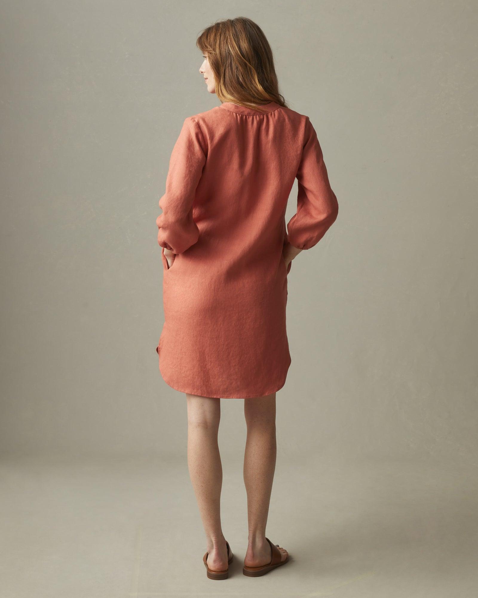 Women's Linen Tunic Dress - Deep Apricot Product Image