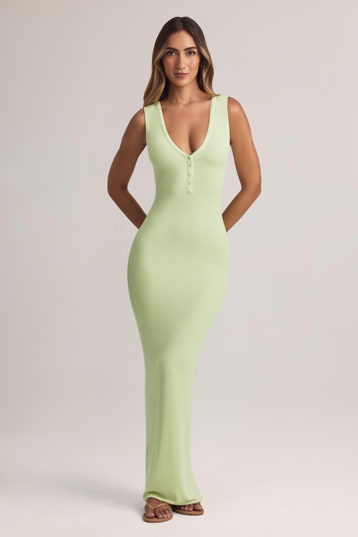 Modal Button-Detail Maxi Dress in Sage Green Product Image
