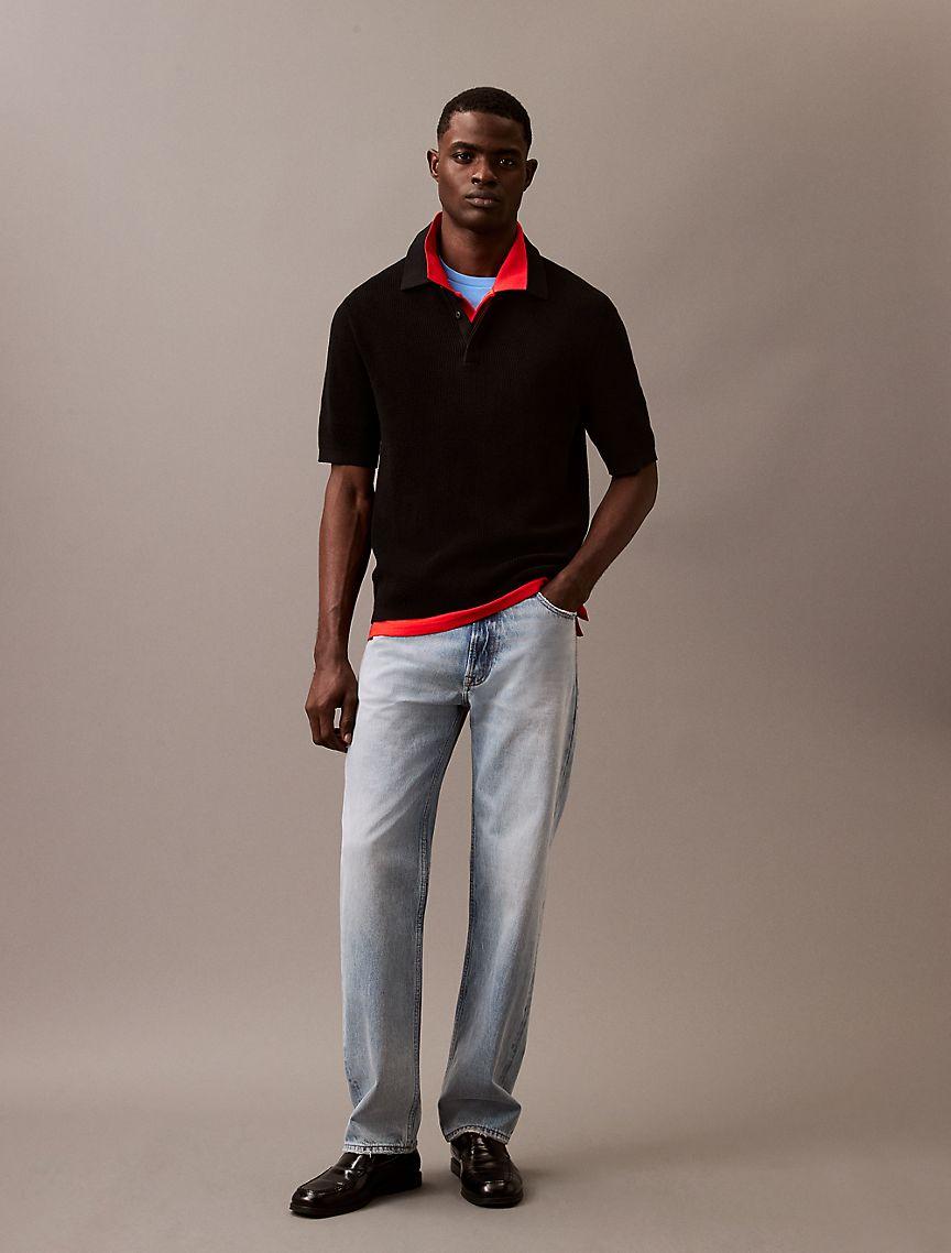 Smooth Cotton Waffle Sweater Polo Shirt Product Image