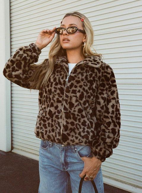 Caine Faux Fur Jacket Leopard Product Image