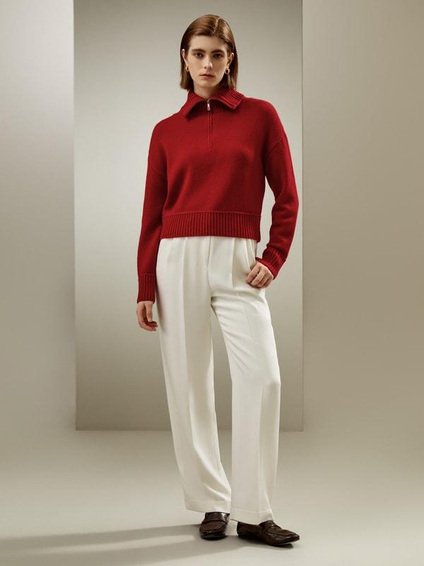 LILYSILK Quarter Zip Cashmere - for Women - White Golden Ratio Cashmere Wool Blend - Versatile Ribbed Tops S Product Image