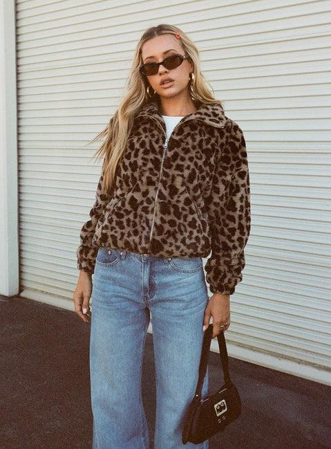 Caine Faux Fur Jacket Leopard Product Image