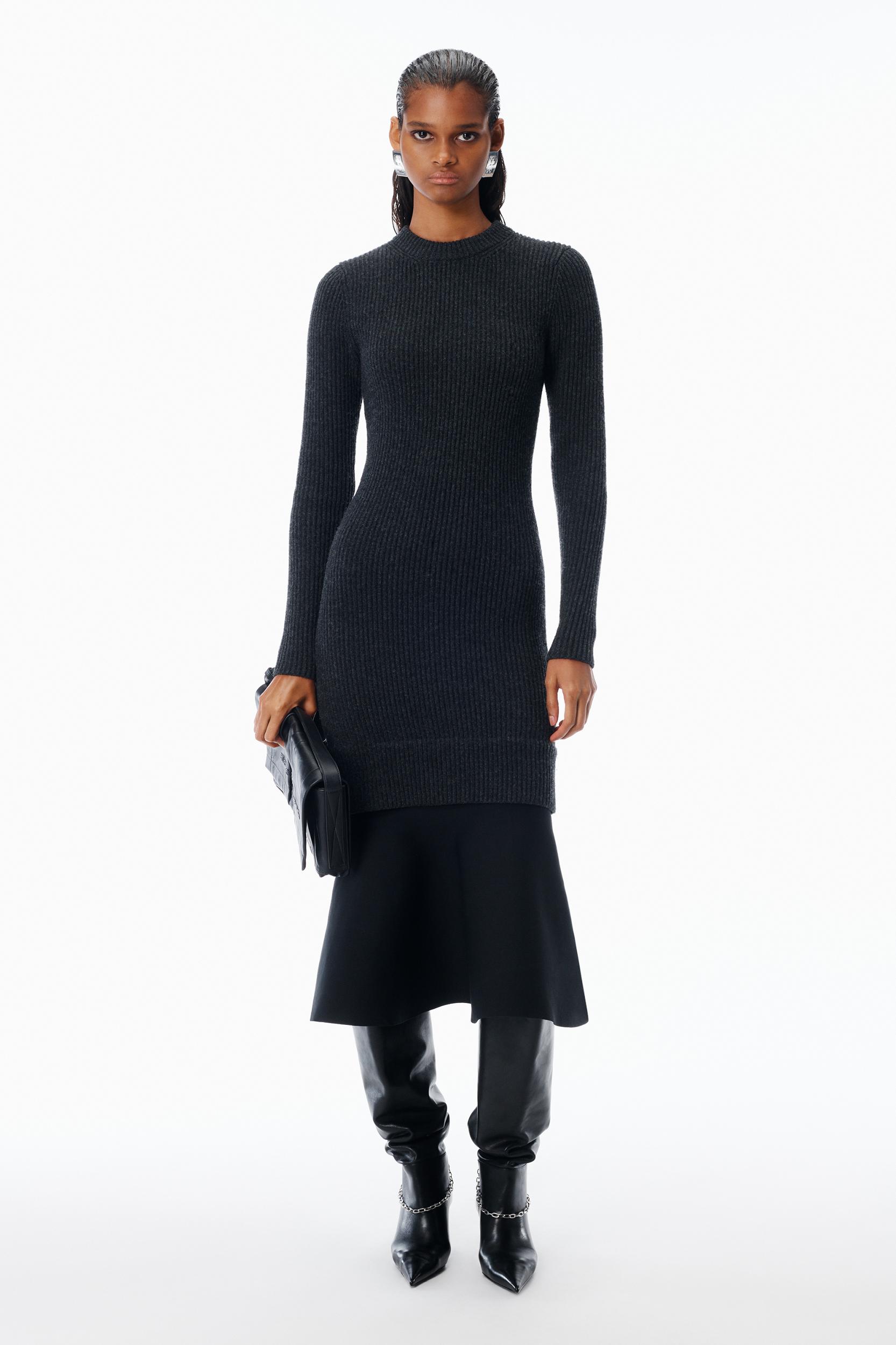 Ribbed Long-sleeve Dress In Wool   Product Image