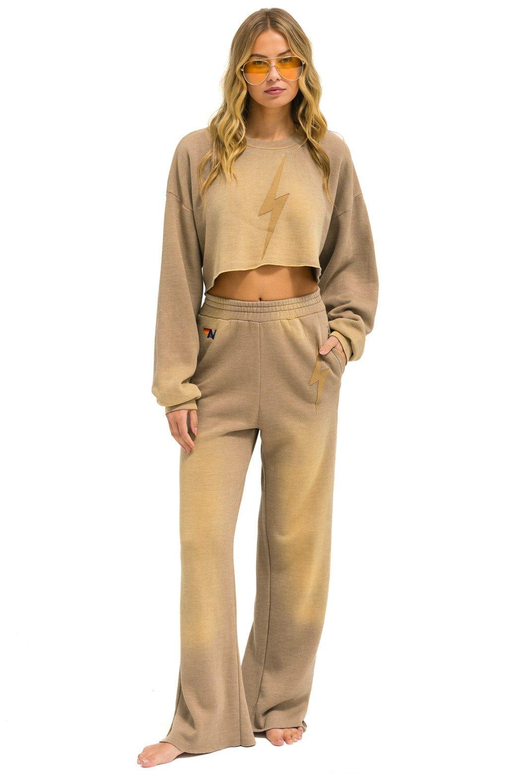BOLT STITCH WIDE LEG POCKET SWEATPANTS - FADED TAN Female Product Image