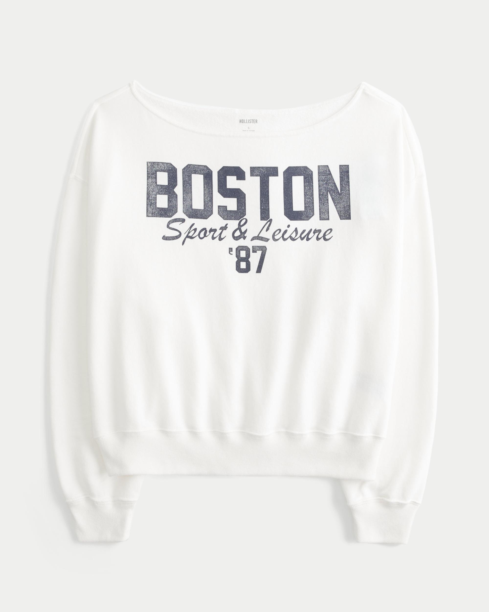 Easy Off-the-Shoulder Boston Sports Graphic Sweatshirt Product Image