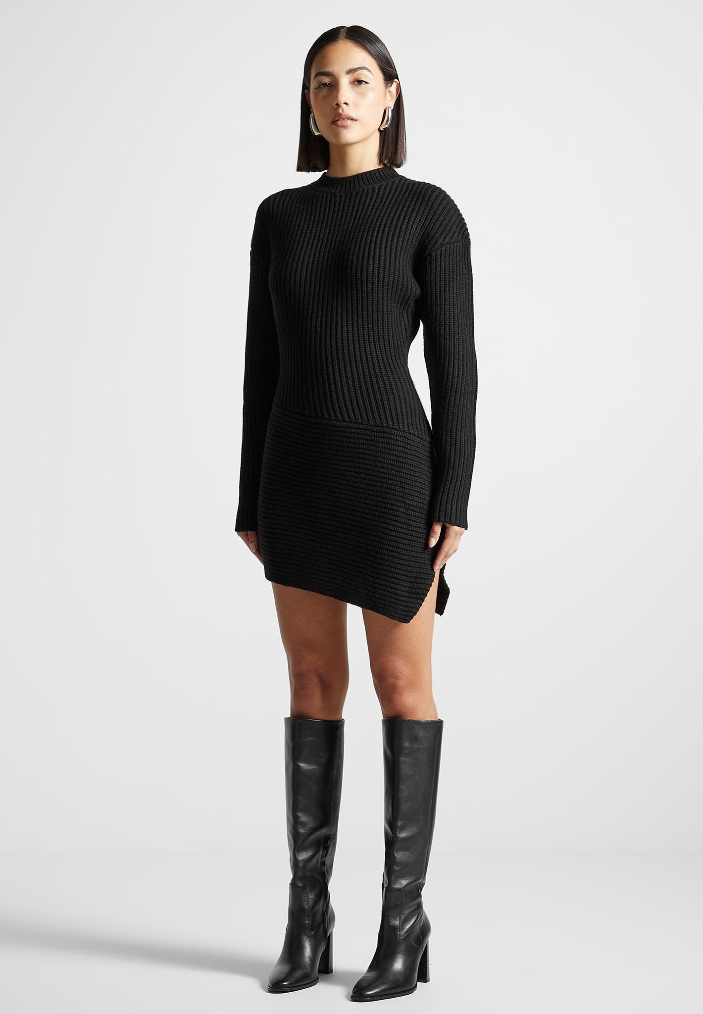 Asymmetric Knit Jumper Dress - Black Female Product Image