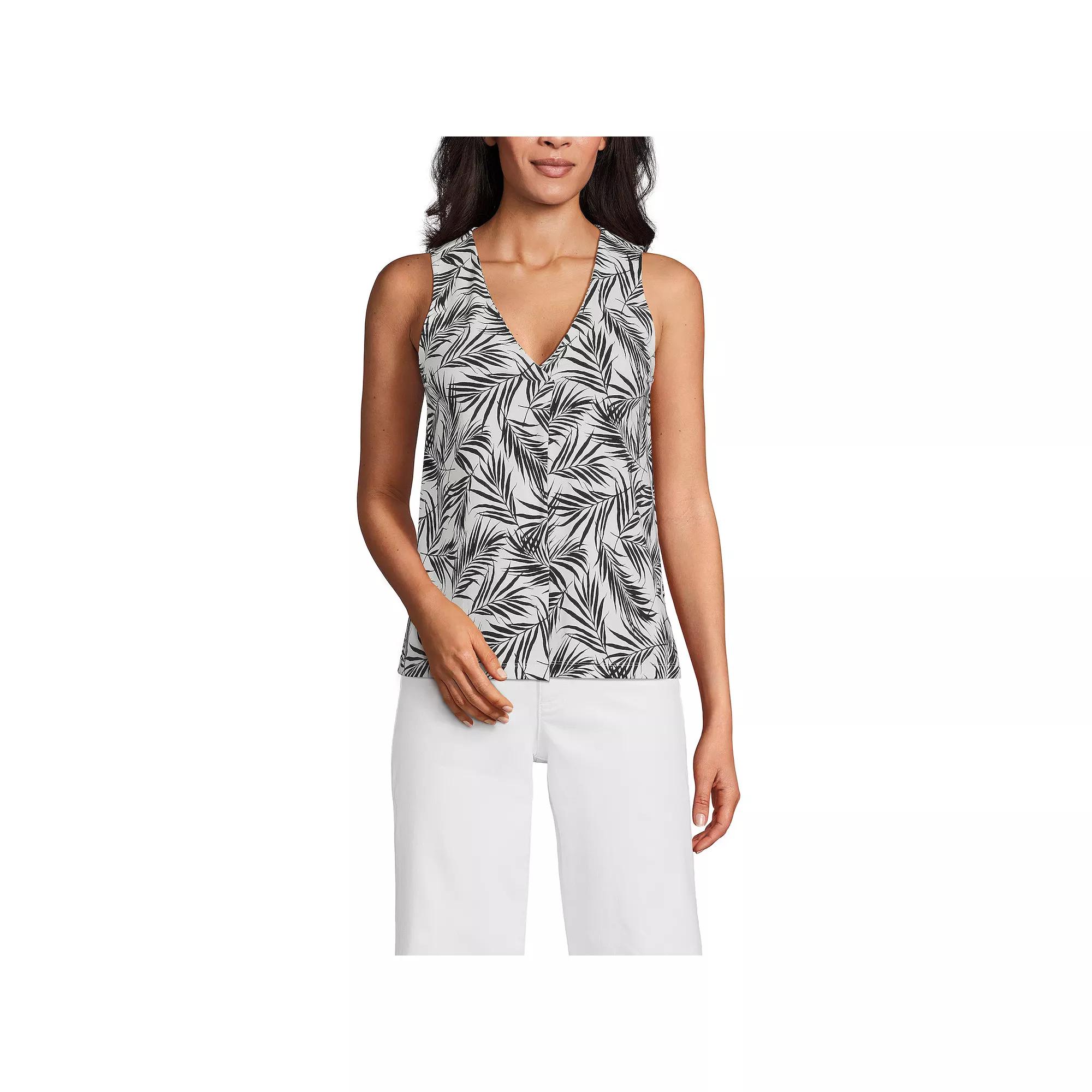 Women's Lands' End Lightweight Jersey V-Neck Tank Top, Size: Large, Ivory Black Palm Product Image