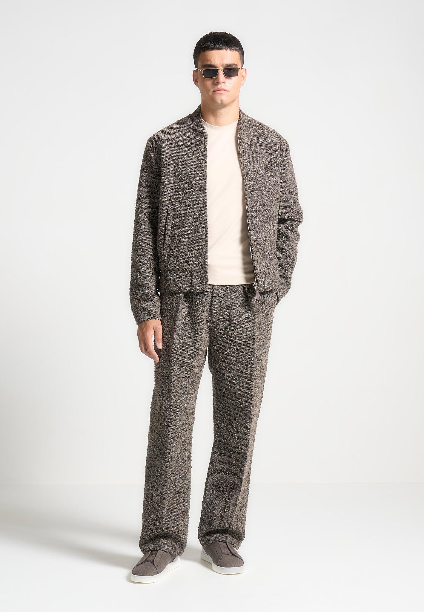 Relaxed Fit Boucle Pleated Tailored Trousers - Brown Male Product Image