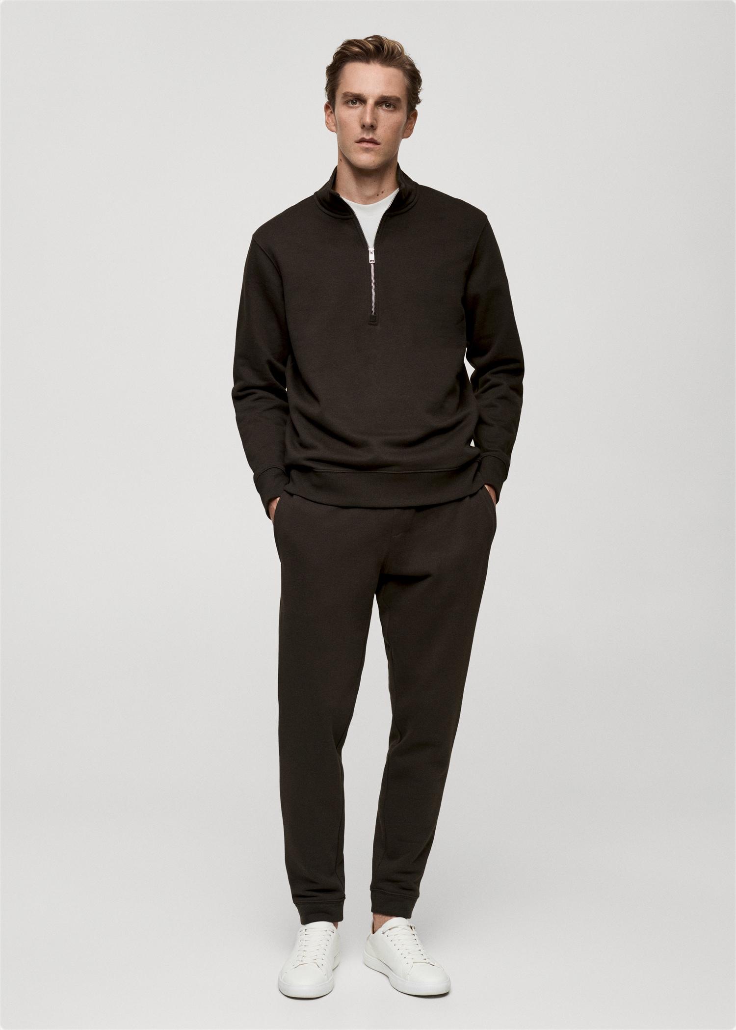 Cotton sweatshirt with zip neck - Men | MANGO USA Product Image