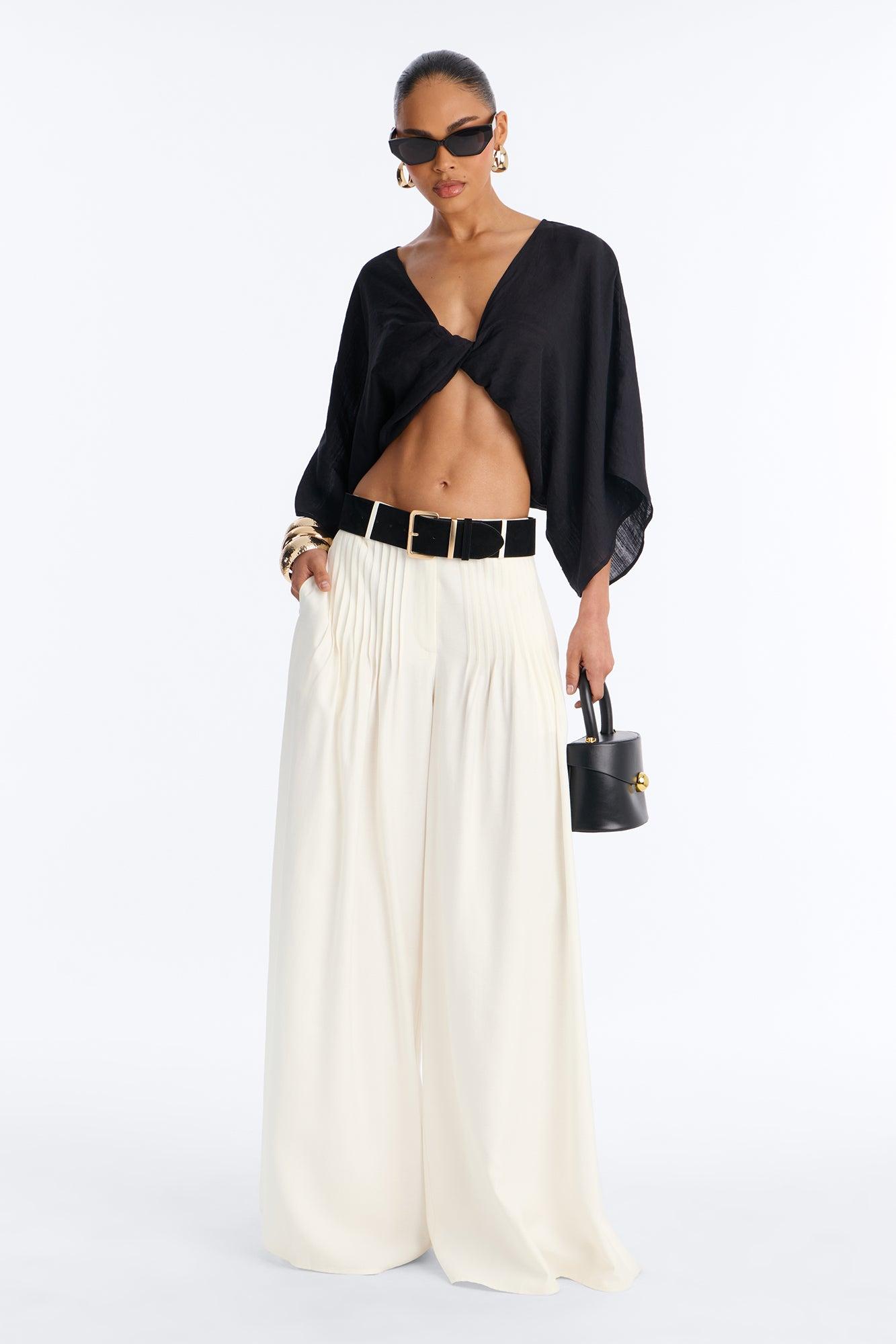 Butter Me Up Knotted Linen Top - Black Female Product Image