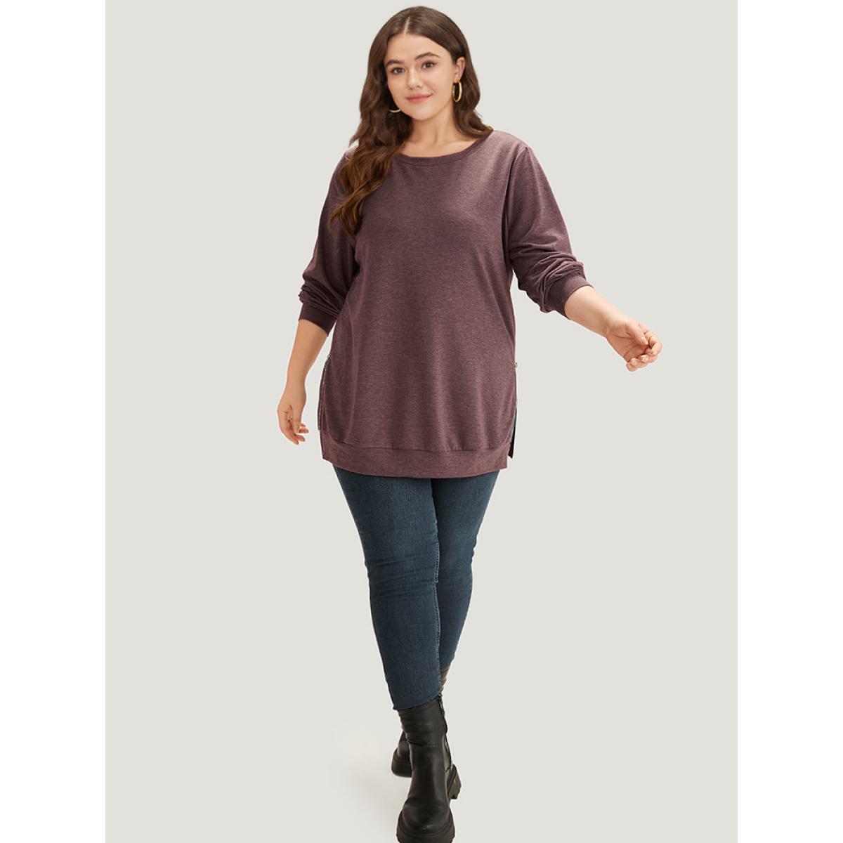 Plus Size Plain Zipper Round Neck Elastic Cuffs Sweatshirt Women Mauve Casual Elastic cuffs Round Neck Dailywear Sweatshirts BloomChic 18-20/2X Product Image