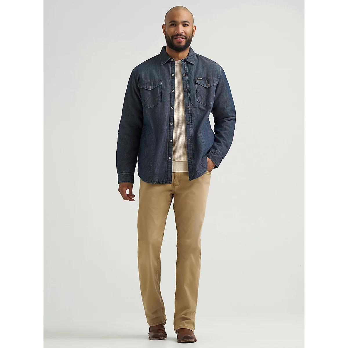 Men's Printed Fleece Lined Denim Shirt in Gravel Wash Product Image