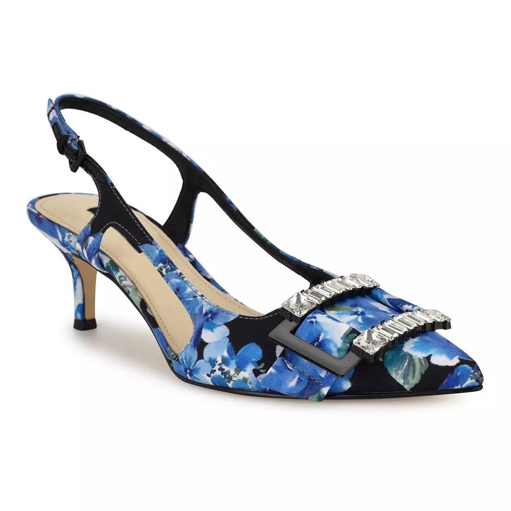 Nine West Neeri Women's Pointy Toe Slingback Dress Pumps, Size: 6, Blue Bouquet Floral Product Image