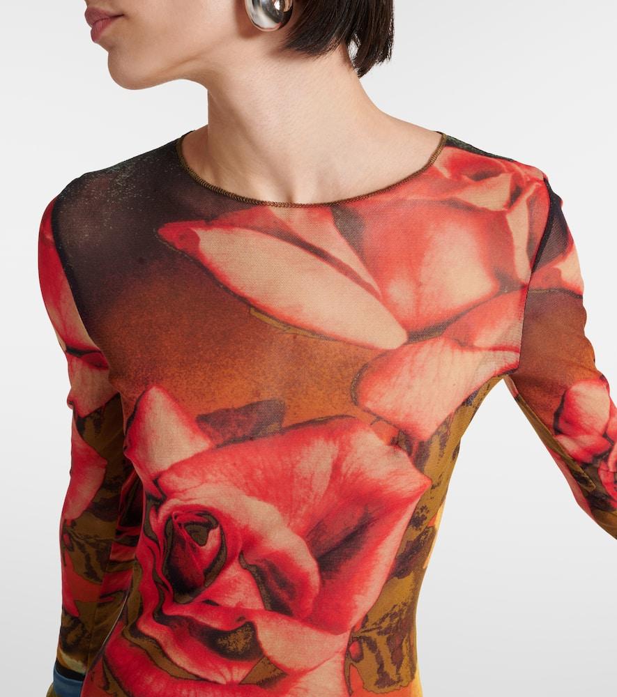 JEAN PAUL GAULTIER Rose-print Mesh Midi Dress In Multicolor Product Image