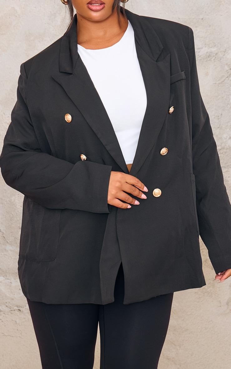 Plus Black Military Button Detail Blazer Product Image