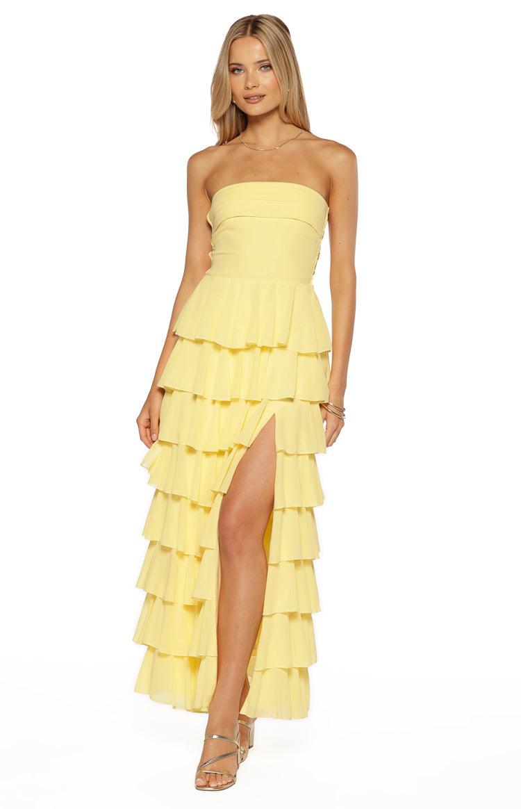 Kim Yellow Strapless Ruffle Maxi Dress Product Image
