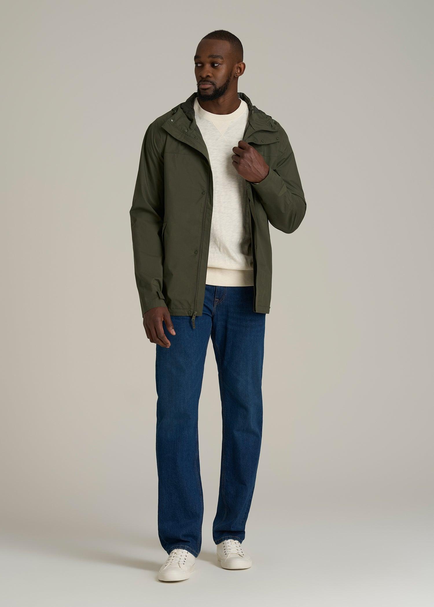 Lightweight Rain Jacket for Tall Men in Dark Olive Green Male Product Image
