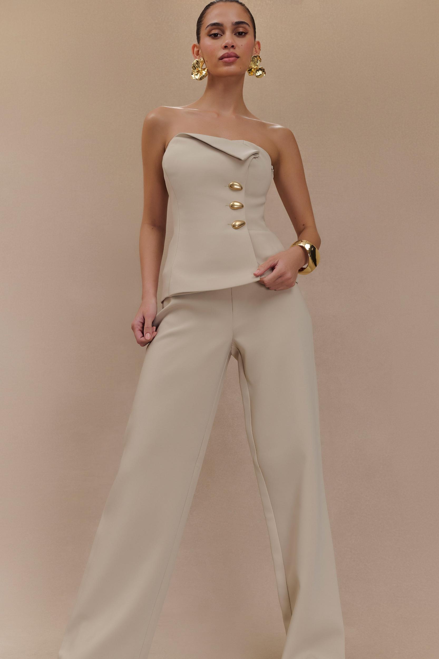 Lindie Strapless Suiting Top - Sand Product Image