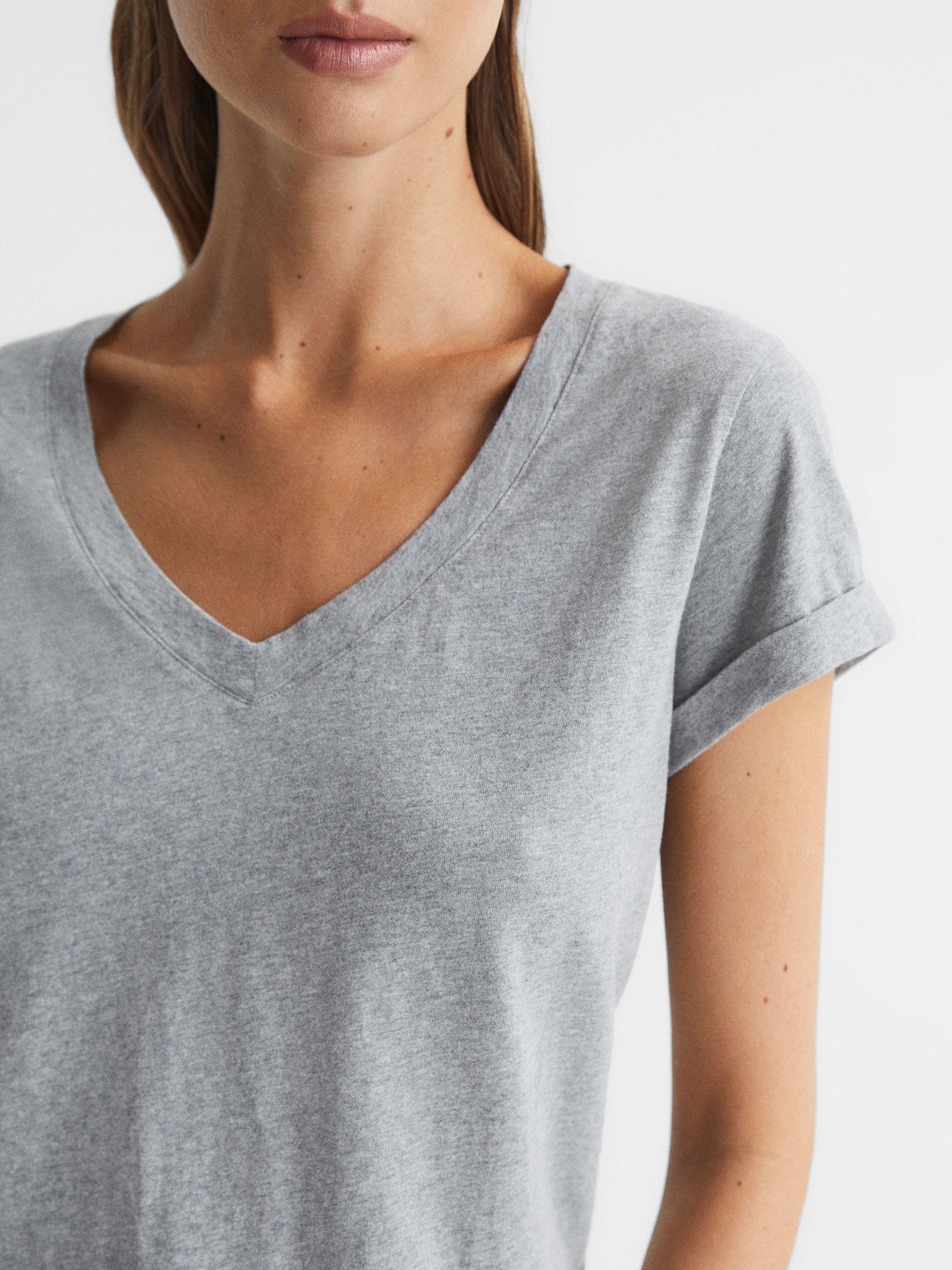 Cotton-Jersey V-Neck T-Shirt in Grey Product Image