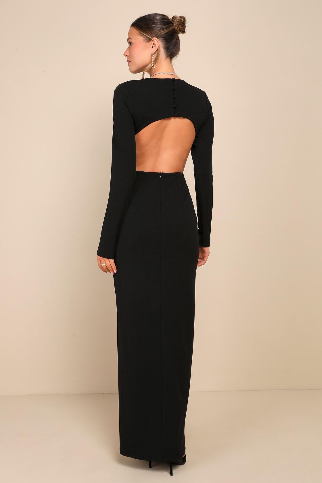 Flawless Esteem Black Long Sleeve Cutout Column Maxi Dress Product Image
